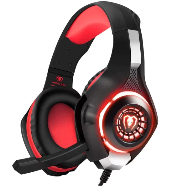 Casque Gaming Stéréo – Modèle Over-Ear avec Micro et LED – Compatible PS4 / Xbox One / PC / Ordinateur Portable – Rouge